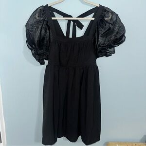 Entro Black Dress With Pockets Puffy Shoulder Small